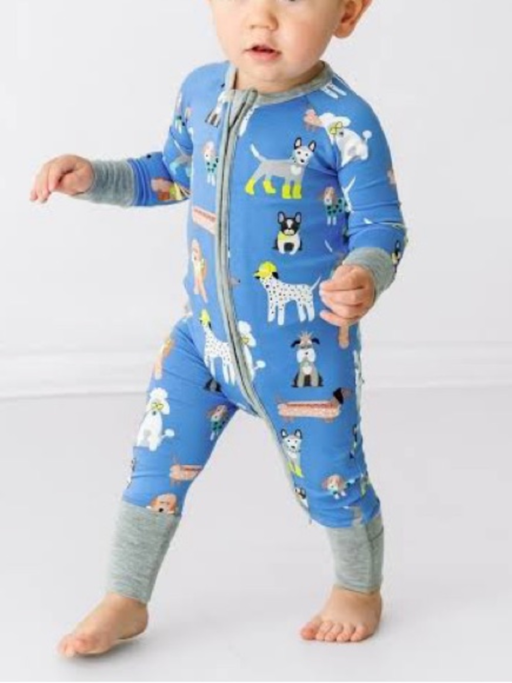 Little Sleepies Dapper Dogs Bamboo Zippy Pajamas 6-12M Blue Puppy Print